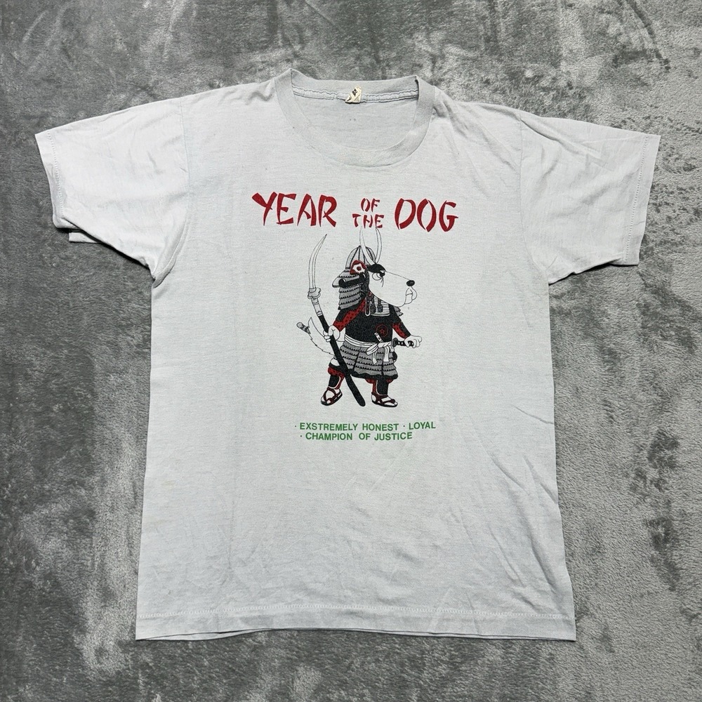 Vintage 80s Screen Stars Year of the Dog T-Shirt Mens XL Single Stitch Gray